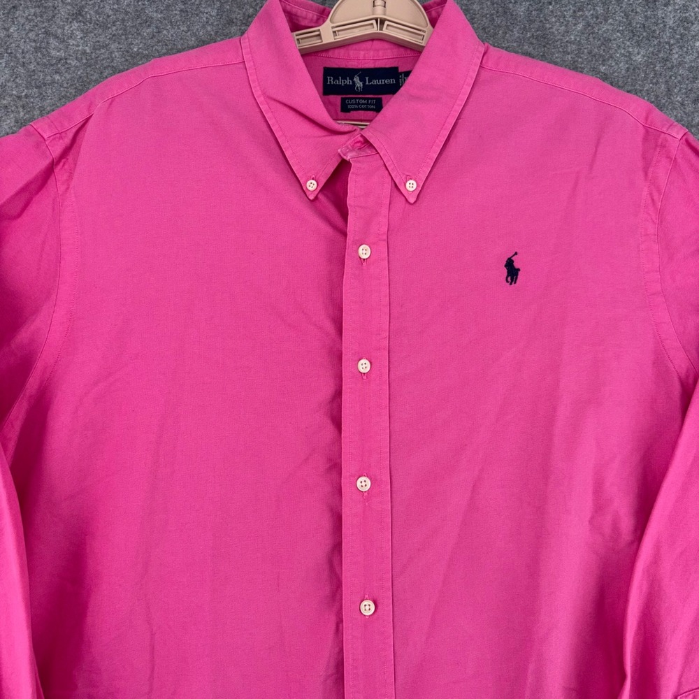 Ralph Lauren Mens XXL Custom Fit Pink Cotton Button Down Shirt L/S Pony Y2K